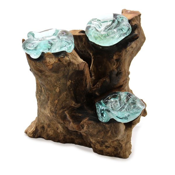 Molton Glass Triple Candle Holder on Wood - Image 3