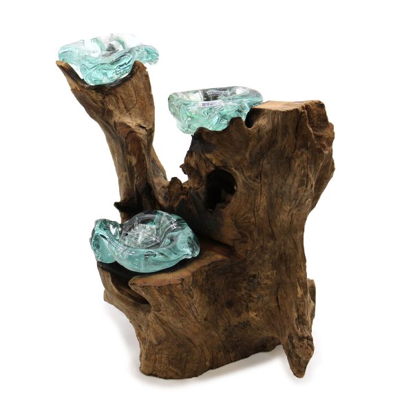 Molton Glass Triple Candle Holder on Wood - Image 4