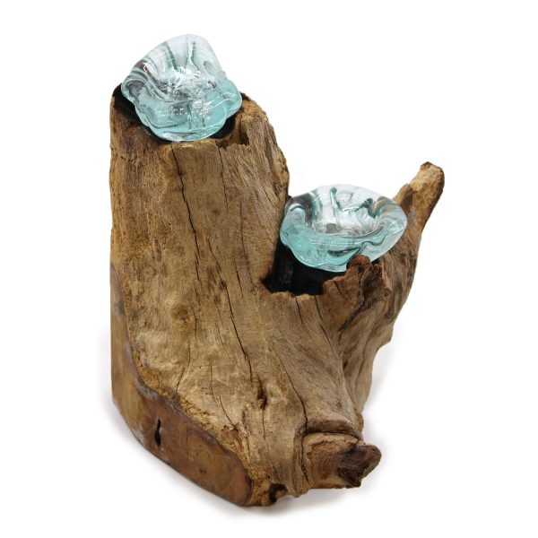 Molton Glass Candle Double Holder on Wood - Image 3