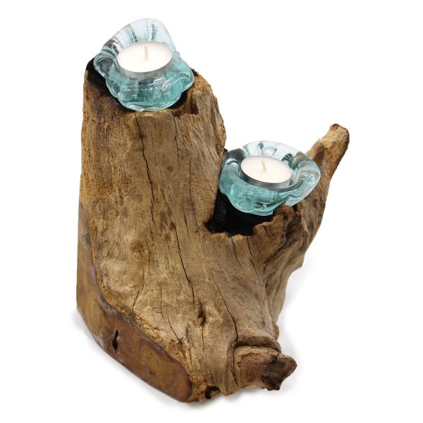 Molton Glass Candle Double Holder on Wood - Image 4