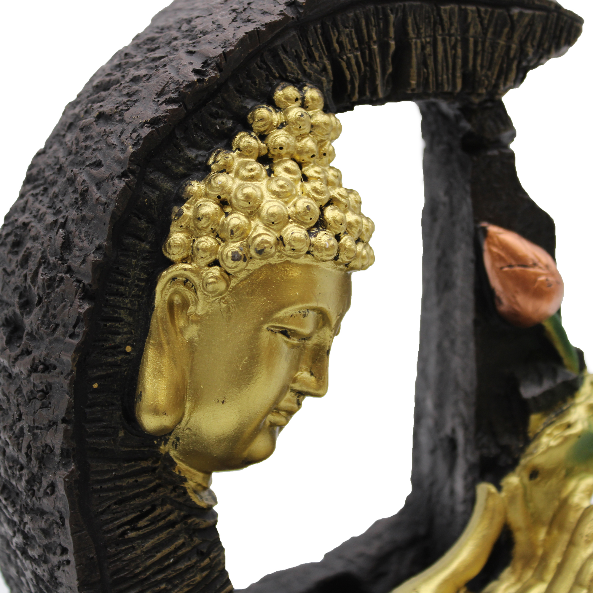 Tabletop Water Feature - 30cm - Golden Buddha & Lotus - Image 3