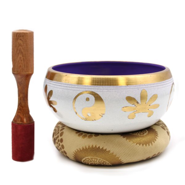 Lrg Yin & Yang Singing Bowl Set- White/Purple 14cm - Image 2