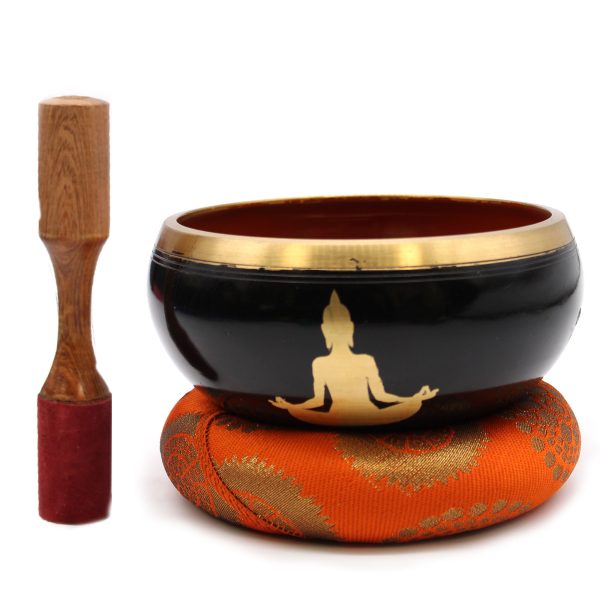 Lrg Buddha Singing Bowl Set- Black/Orange 14cm - Image 2