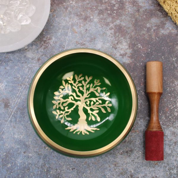 Lrg Tree of Life Singing Bowl Set- Green 14cm - Image 4