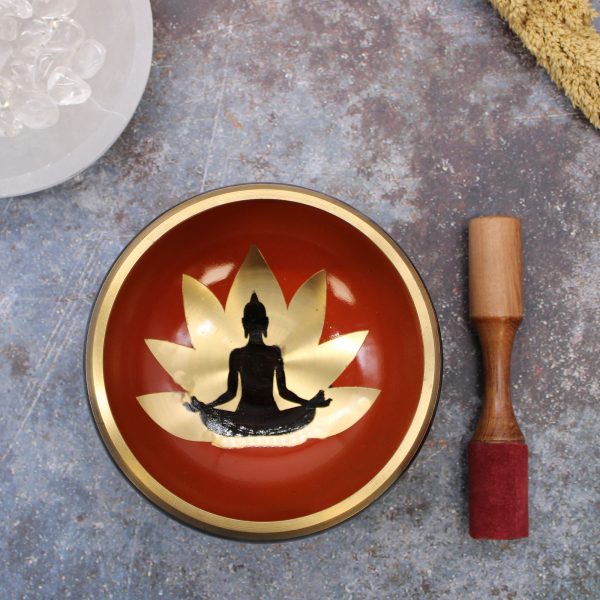 Lrg Buddha Singing Bowl Set- Black/Orange 14cm - Image 4