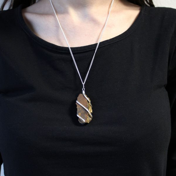 Cascade Wrapped Gemstone Necklace - Rough Tiger Eye - Image 2