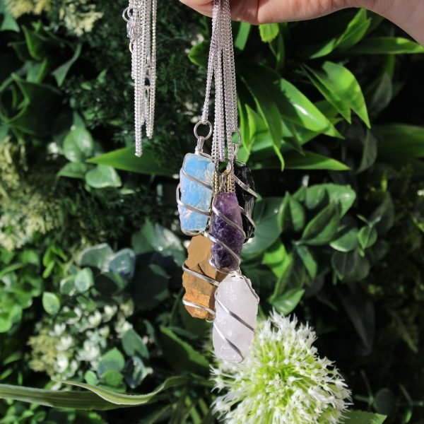 Cascade Wrapped Gemstone Necklace - Rough Amethyst - Image 2