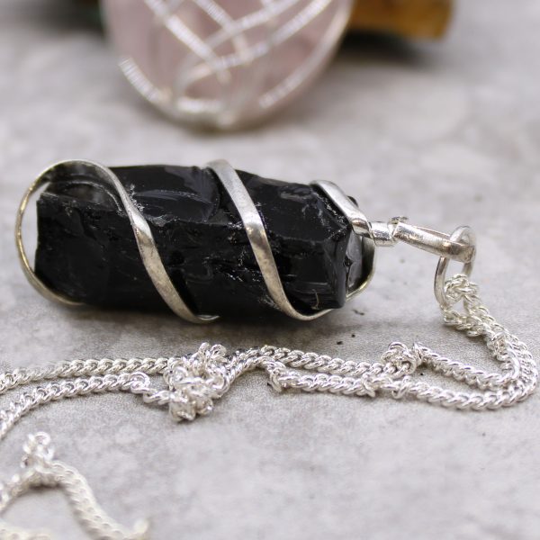 Cascade Wrapped Gemstone Necklace - Rough Black Onyx - Image 2