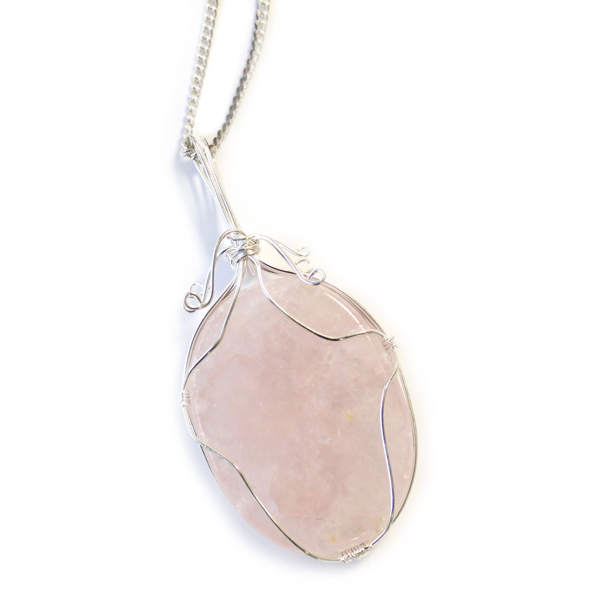 Swirl Wrapped Gemstone Necklace - Rose Quartz - Image 3