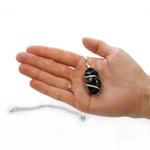Cascade Wrapped Gemstone Necklace - Rough Black Onyx - Image 4
