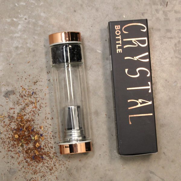 Crystal Glass Tea Infuser Bottle - Rose Gold - Red Jasper - Image 4