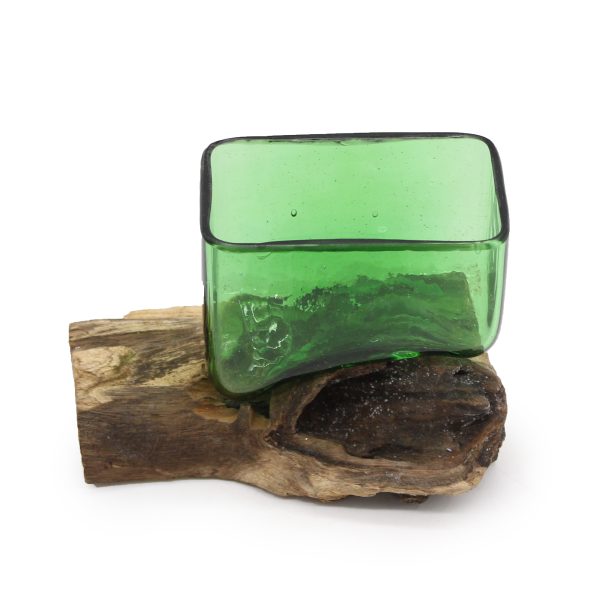 Recycled Beer Bottles - Square Bowl on Wood - Image 3