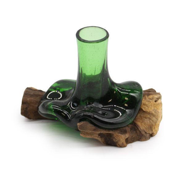 Recycled Beer Bottles - Mini Flower Vase on Wood - Image 3