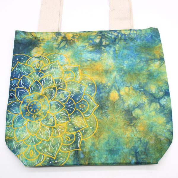 Tye-Dye Cotton Bag (6oz) - 38x42x12cm -  Mandela - Green/Blue - Natural Handle - Image 2