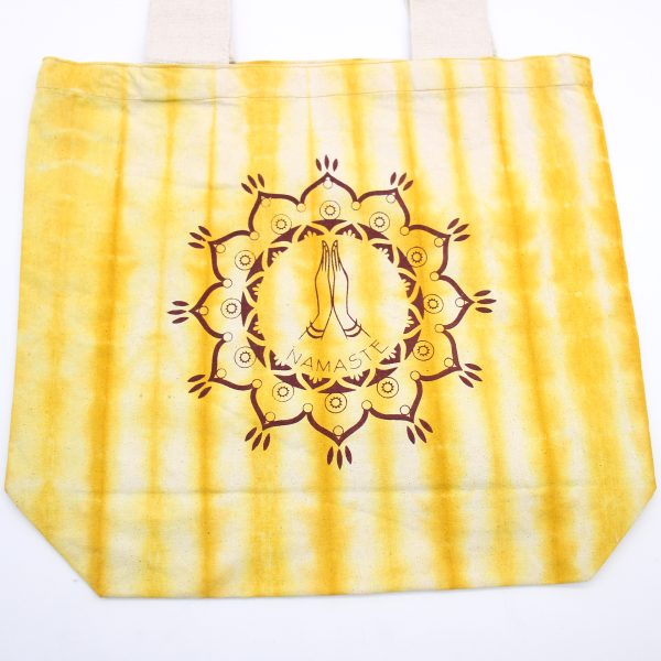 Tye-Dye Cotton Bag (6oz) - 38x42x12cm -  Namaste Hands - Yellow - Natural Handle - Image 2