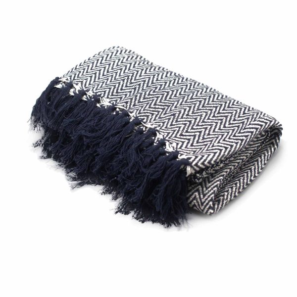 Boho Comfort Throws - 125x150cm - Navy Zigzag - Image 2