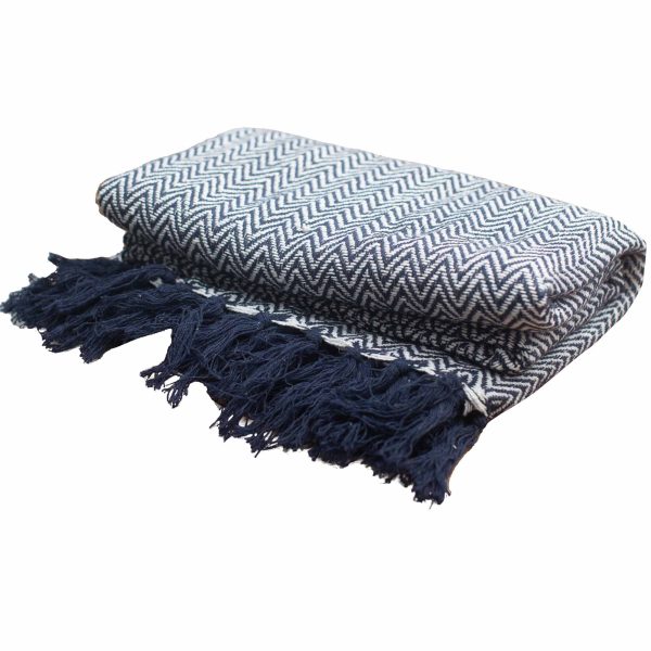 Boho Comfort Throws - 125x150cm - Navy Zigzag - Image 3