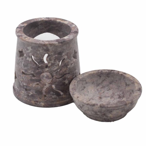Small Soapstone Oil Burner 8cm - Sun & Stars - Image 2