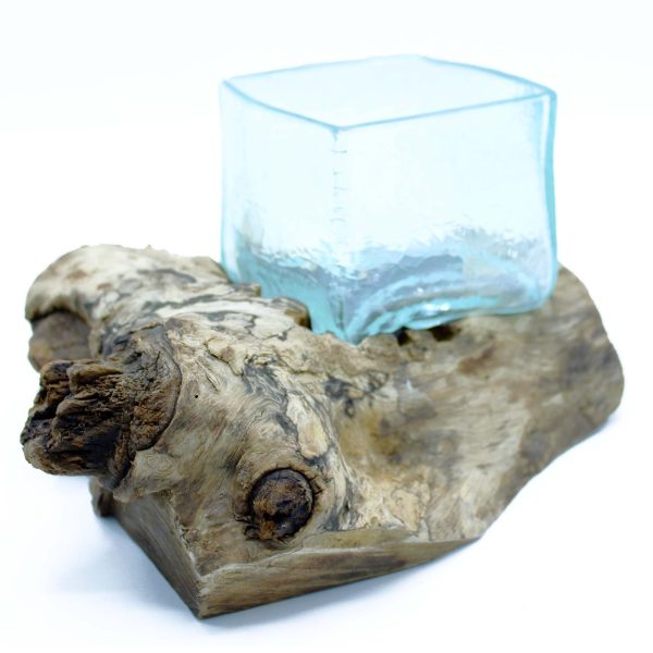 Molten Crackled Glass Tank on Wood - Image 2