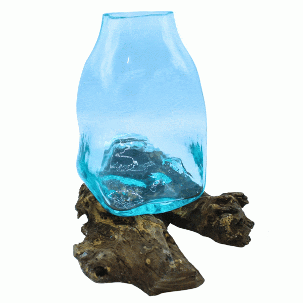 Large Molten Glass Vase - Terrarium Jar on Wood - Image 2