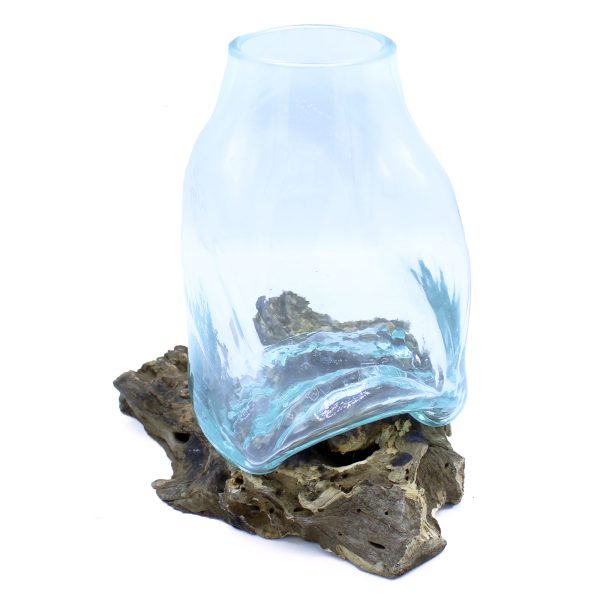 Large Molten Glass Vase - Terrarium Jar on Wood - Image 3