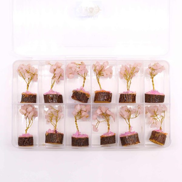 Mini Gemstone Tree On Wood Base - Rose Quartz (15 stones) - Image 4