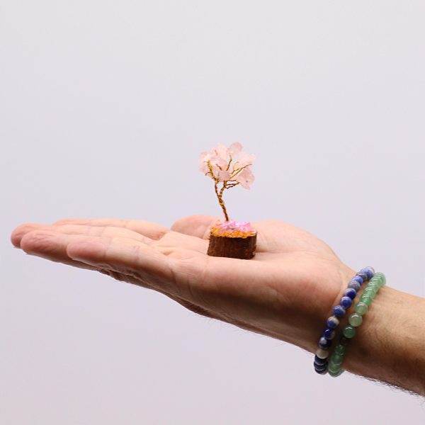Mini Gemstone Tree On Wood Base - Rose Quartz (15 stones) - Image 2
