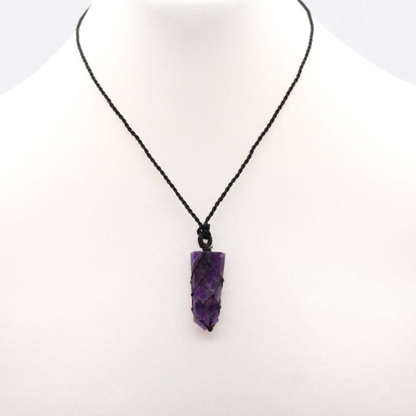 Laced Gemstone Flat Point Pendant - Amethyst - Image 3
