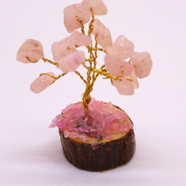 Mini Gemstone Tree On Wood Base - Rose Quartz (15 stones) - Image 3