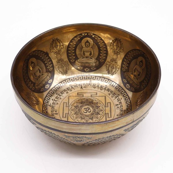 Tibetan Healing Engraved Bowl - 21cm - Om & Buddha - Image 2