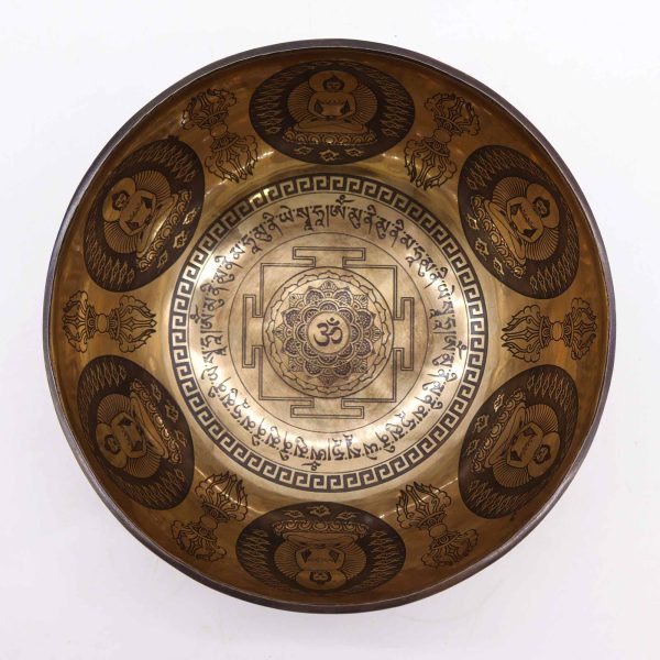 Tibetan Healing Engraved Bowl - 21cm - Om & Buddha - Image 3