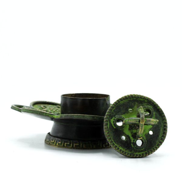 Brass Verdigris Tibetan Cone & Incense Holder - Eight Symbols - Image 2