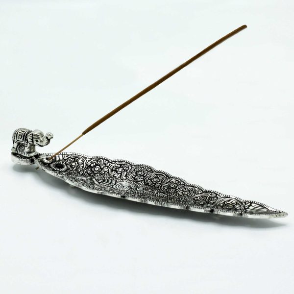 Polished Aluminium Elephant Long Incense Holder 20cm - Image 2
