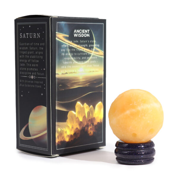 Yellow Jade Planet on a Solar Goldstone Stand (SATURN) - Image 4