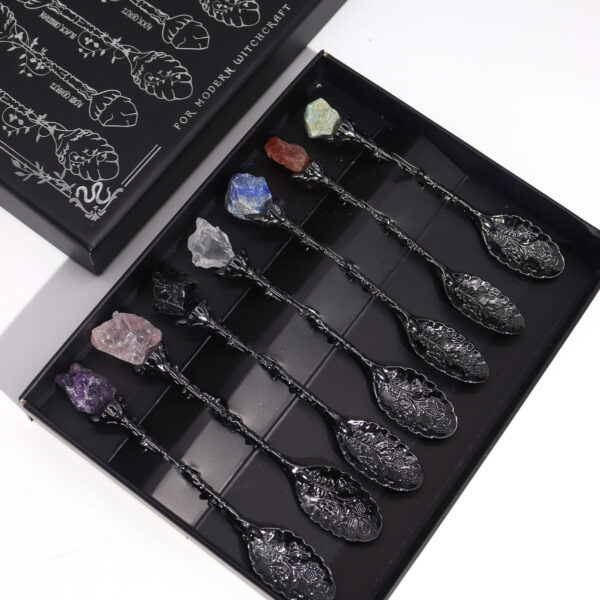 Set of 7 Dark Silver Gemstone Crystal Witch Spoons - Image 3