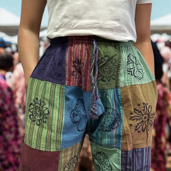 Nomad Sari - Mushroom Pants - Block Print Designs -Green Tones L/XL - Image 2