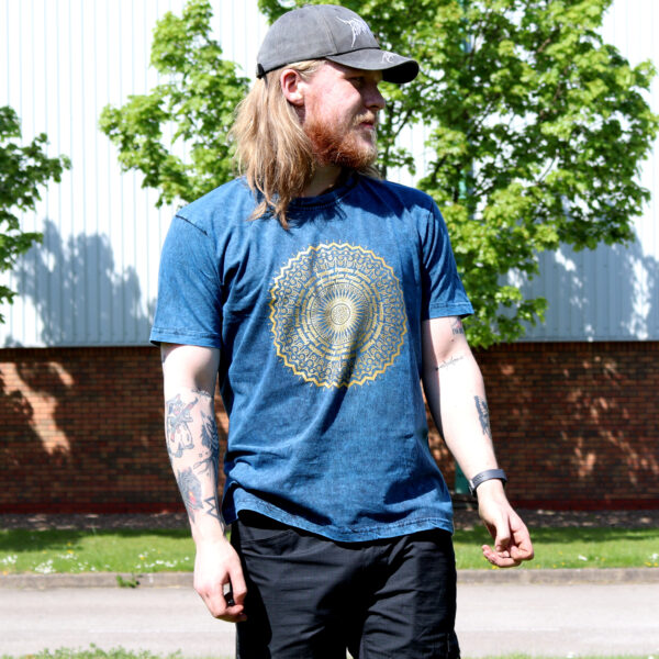 Large Stone Washed T-Shirt - Mandala - Blue - Image 2