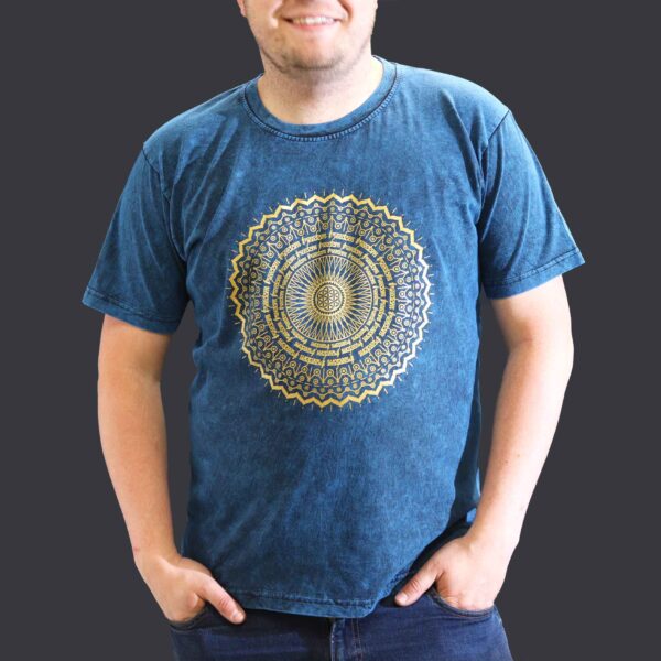 Extra Large Stone Washed T-Shirt - Mandala - Blue