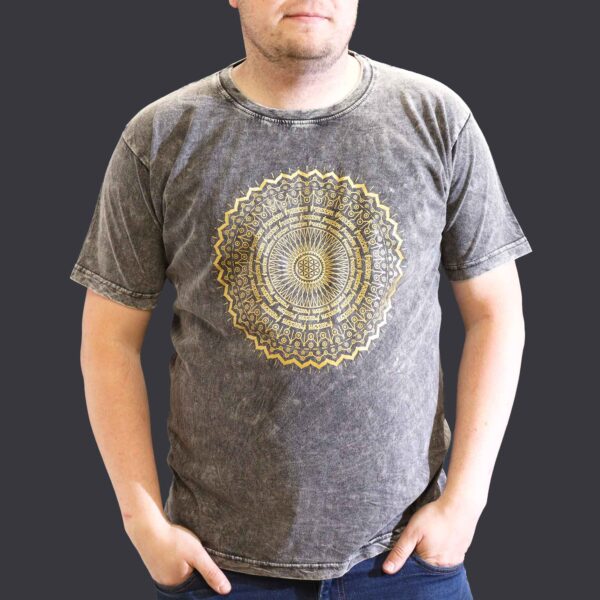 Extra Large Stone Washed T-Shirt - Mandala - Dark Grey