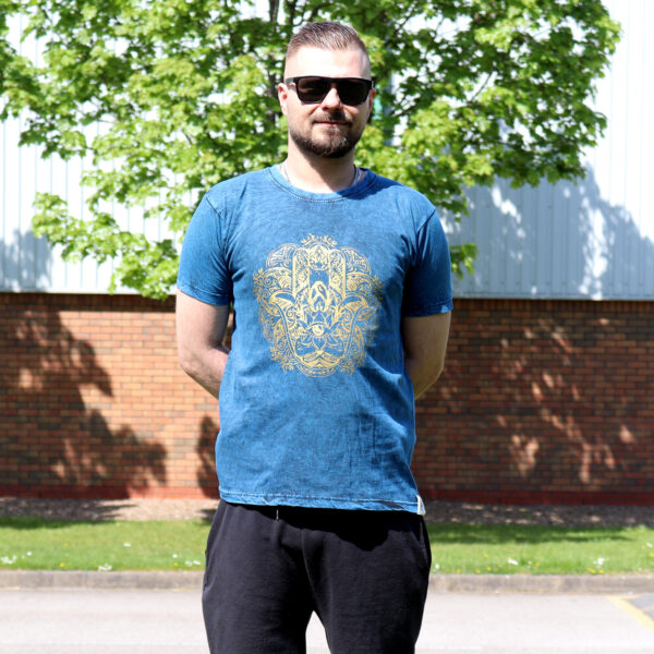 Small Stone Washed T-Shirt - Hamsa - Blue - Image 2