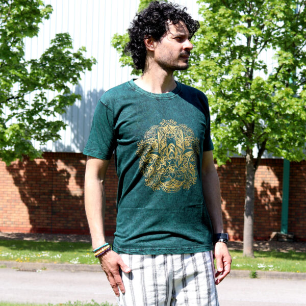 Medium Stone Washed T-Shirt - Hamsa - Green - Image 3