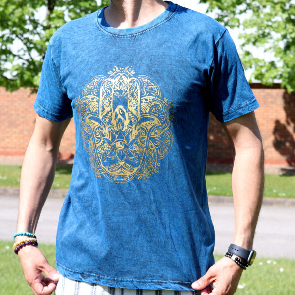 Medium Stone Washed T-Shirt - Hamsa - Blue - Image 2