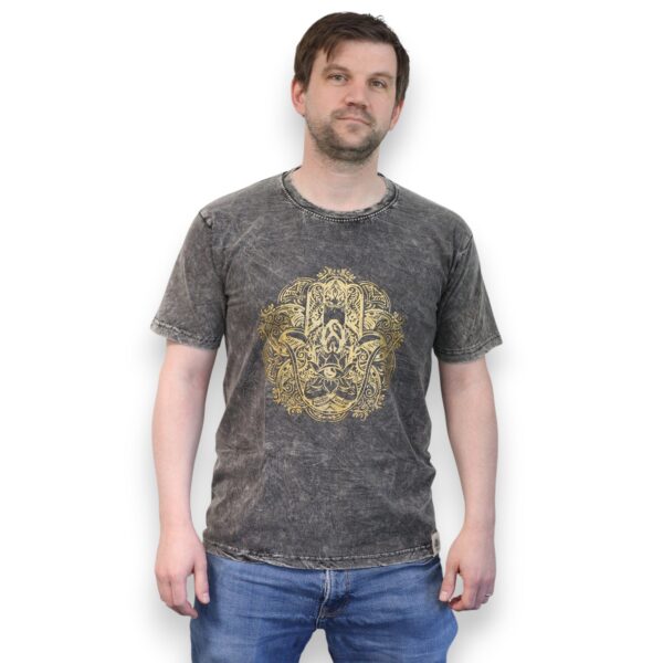 Medium Stone Washed T-Shirt - Hamsa - Dark Grey - Image 3