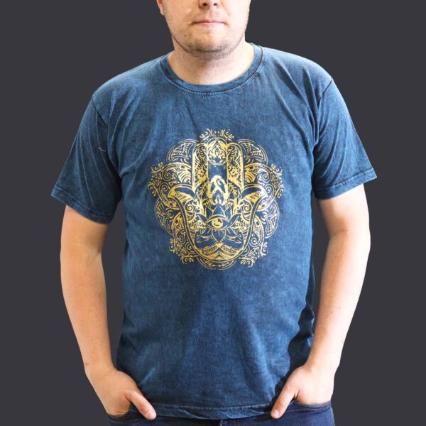 Extra Large Stone Washed T-Shirt - Hamsa - Blue