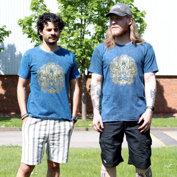 Extra Large Stone Washed T-Shirt - Hamsa - Blue - Image 3