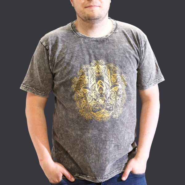 Extra Large Stone Washed T-Shirt - Hamsa - Dark Grey