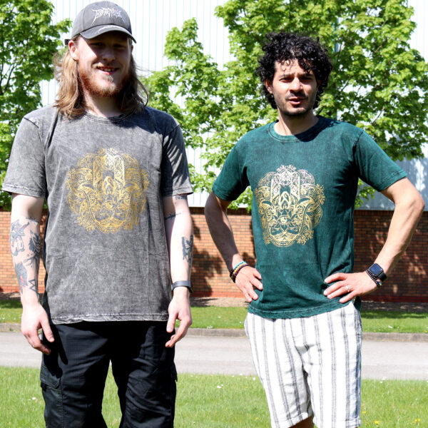 Extra Large Stone Washed T-Shirt - Hamsa - Dark Grey - Image 3