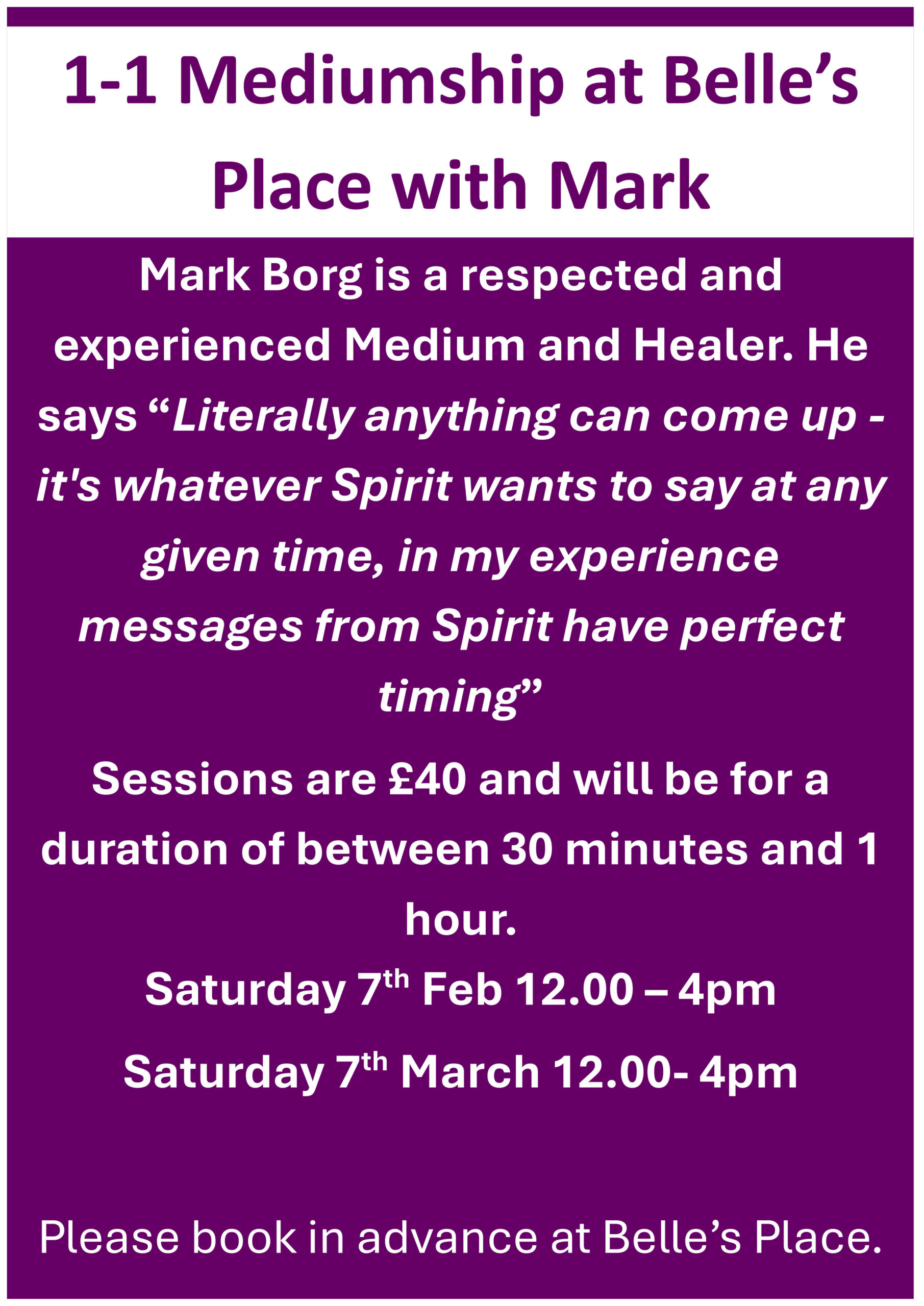 1-1 Mediumship at Belle’s Place with Mark