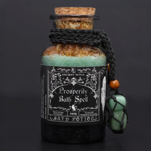 Ancient Witch Bath Spell Potion & Aventurine Crystal Amulet - Prosperity