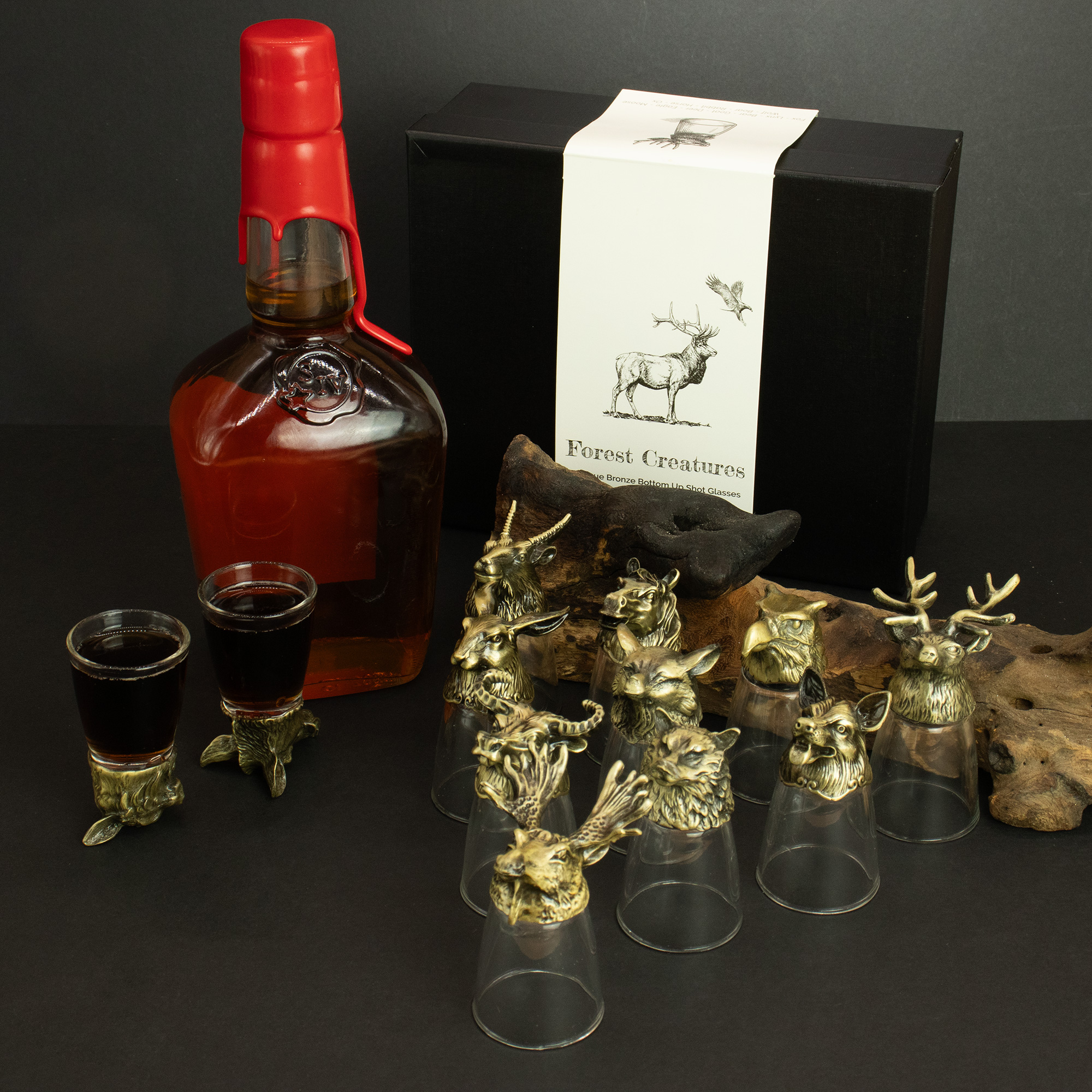 Gift Set of 12 Bottom Up Shot Glasses (25ml) - Forest & Mystical Creatures - Antique Bronze - Image 14